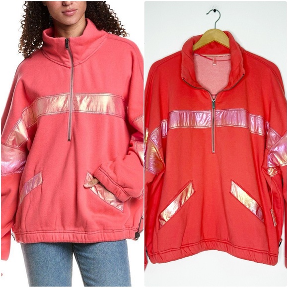 Free People Movement Red “Away We Go” Iridescent Half-Zip Sweatshirt Size Medium - Picture 1 of 7